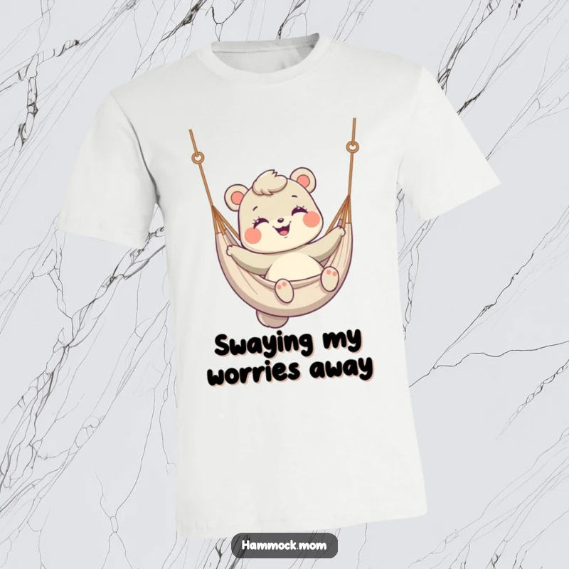 Funny T-Shirt showing a mom animal happily swinging in a hammock with a big, infectious smile.