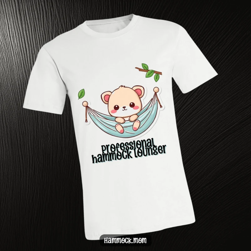 Funny Kawaii Hammock T-Shirt with a cute character swaying gently, a humorous and cute gift.