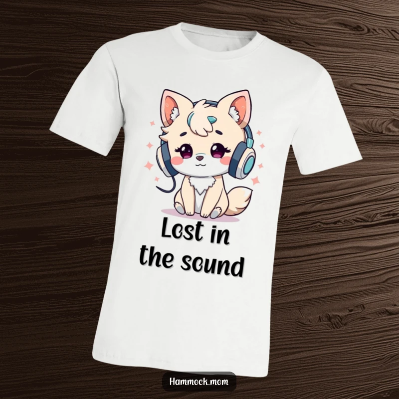 Funny T-Shirt: Spirited animal character wearing headphones and grooving to music, radiating energy and a passion for sound.