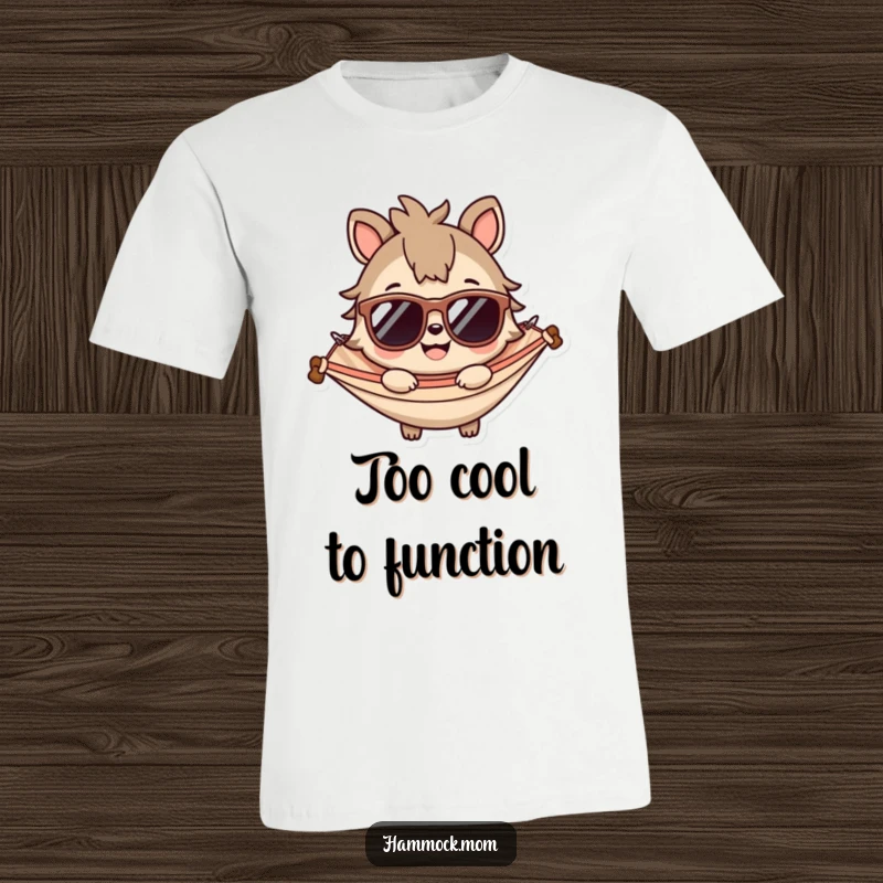Funny t-shirt depicting a smiling animal sporting cool sunglasses, perfect for conveying a cool, confident, and humorous personality.