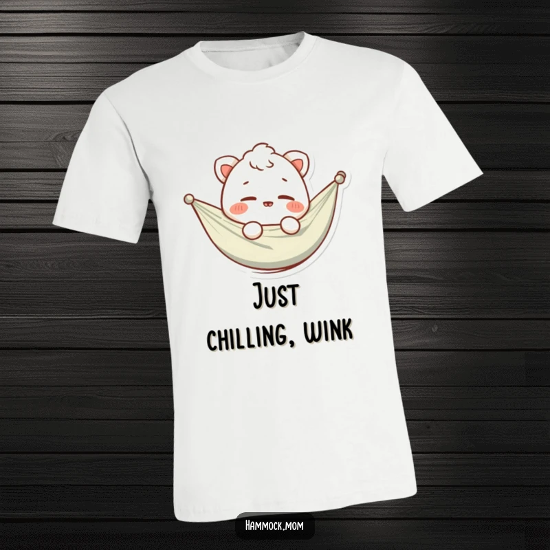 Funny t-shirt showcasing a laid-back hammock animal character giving a charming wink, ideal for those who appreciate relaxed humor.