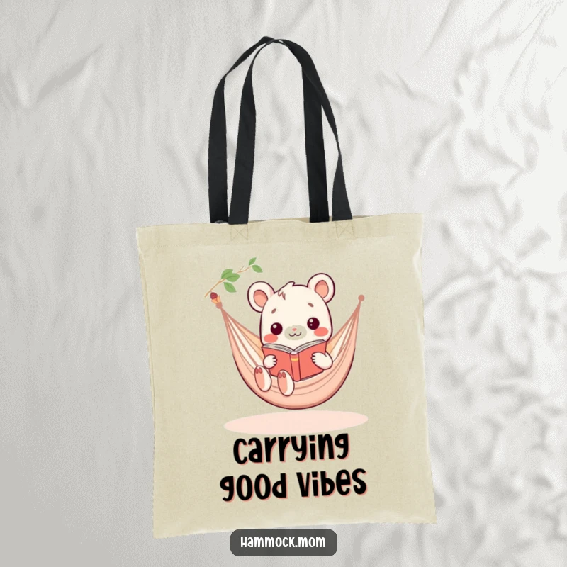 Funny Kawaii hammock animal holding a book in a hammock, ready for a humorous and stylish outing.