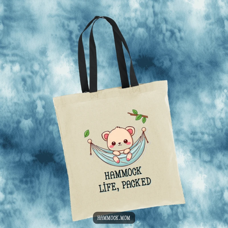 Funny Kawaii Hammock Tote Bag with a cute character swaying gently, a cute and humorous gift.
